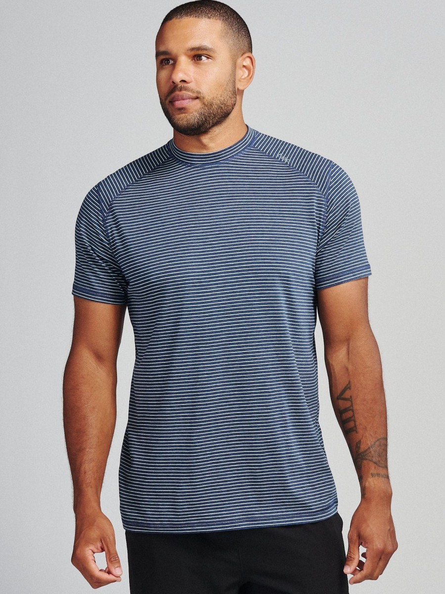 Men'S tasc Performance T-Shirts | Carrollton Fitness T-Shirt - Mini Stripe Classic Navy Heather/Serene