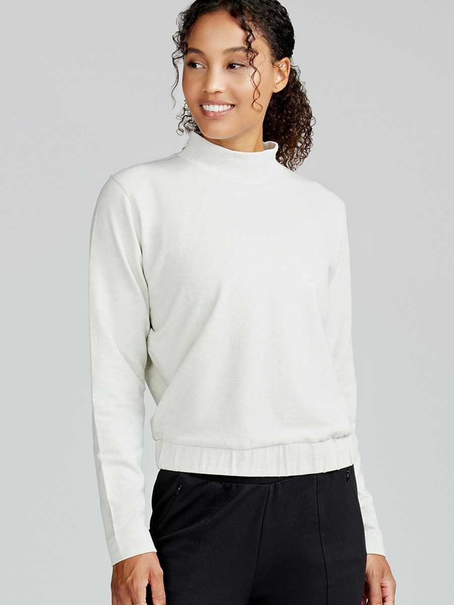 Women'S tasc Performance Yoga | Studio Fleece Mock Neck Sweatshirt Winter Heather