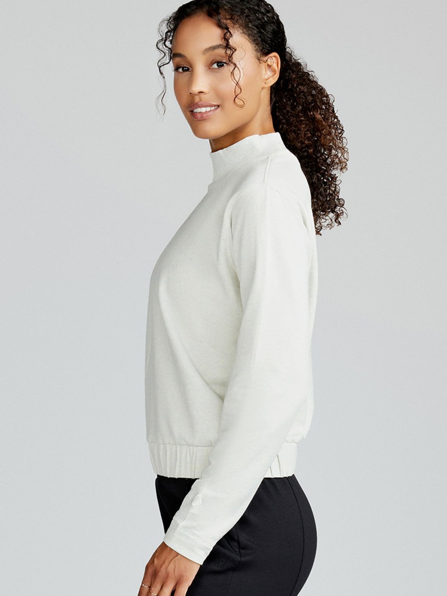 Women'S tasc Performance Yoga | Studio Fleece Mock Neck Sweatshirt Winter Heather