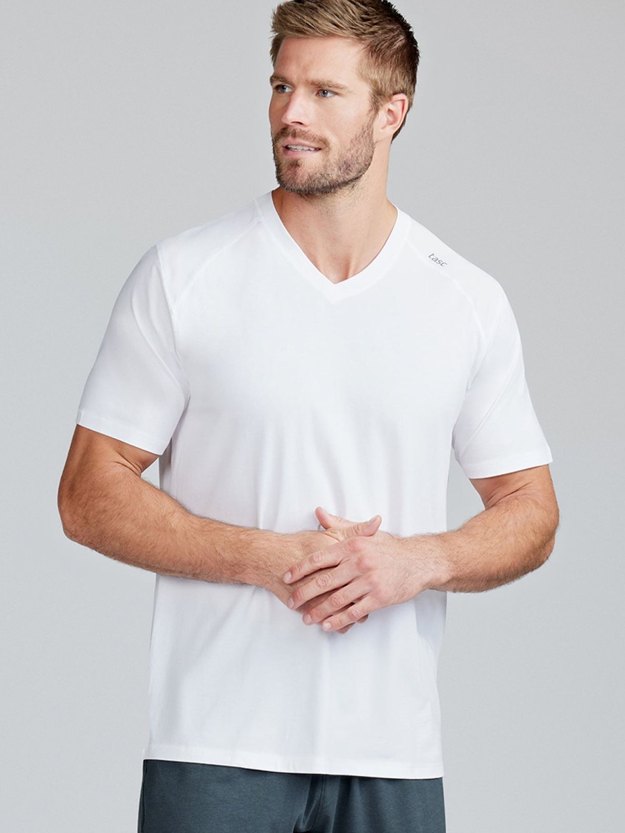 Men'S tasc Performance Yoga | Carrollton Fitness V-Neck T-Shirt | Men'S Apparel | Tasc Performance White