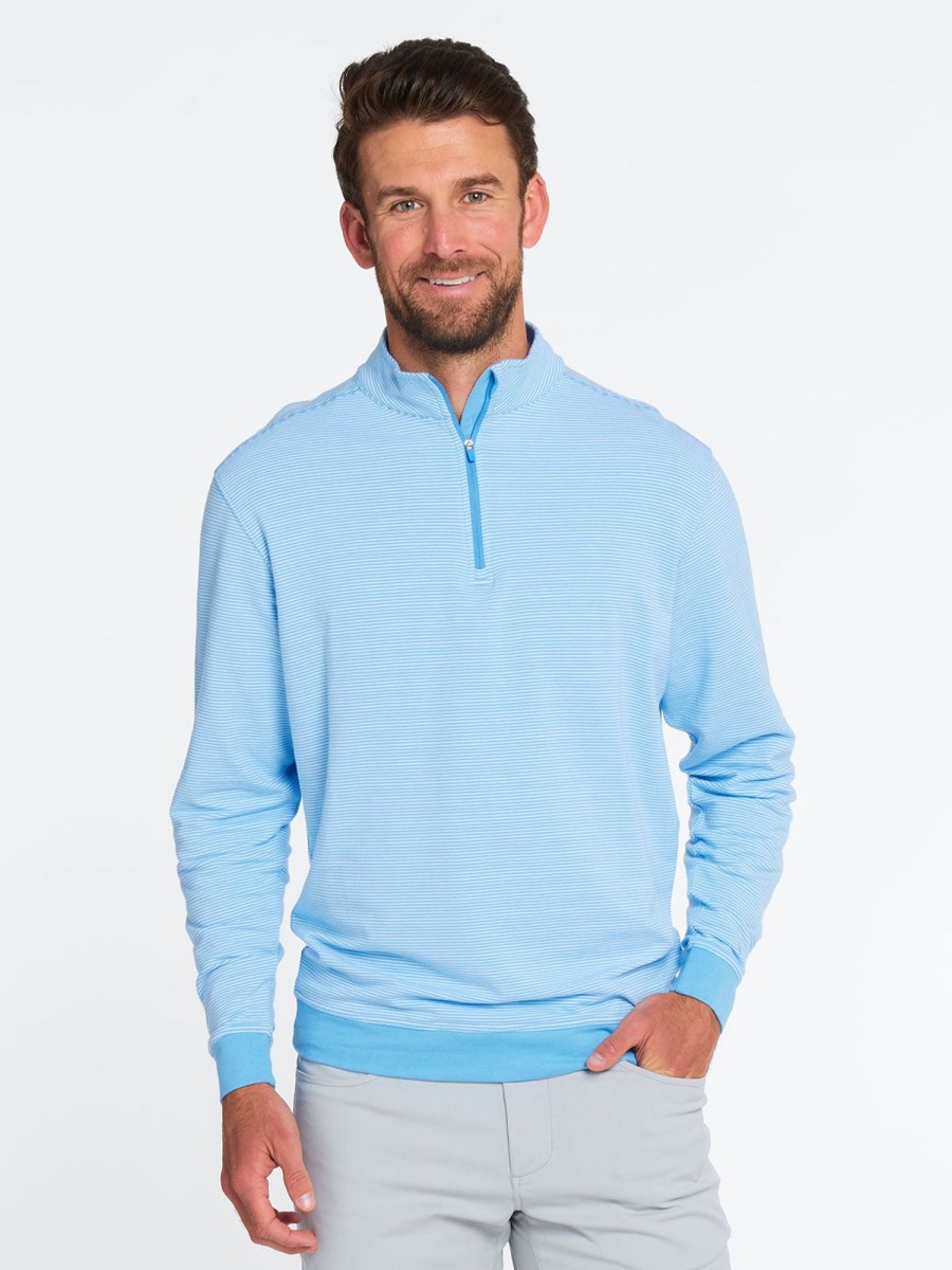 Men'S tasc Performance Sale | Cloud French Terry Print Quarter Zip Coastline Blue/White