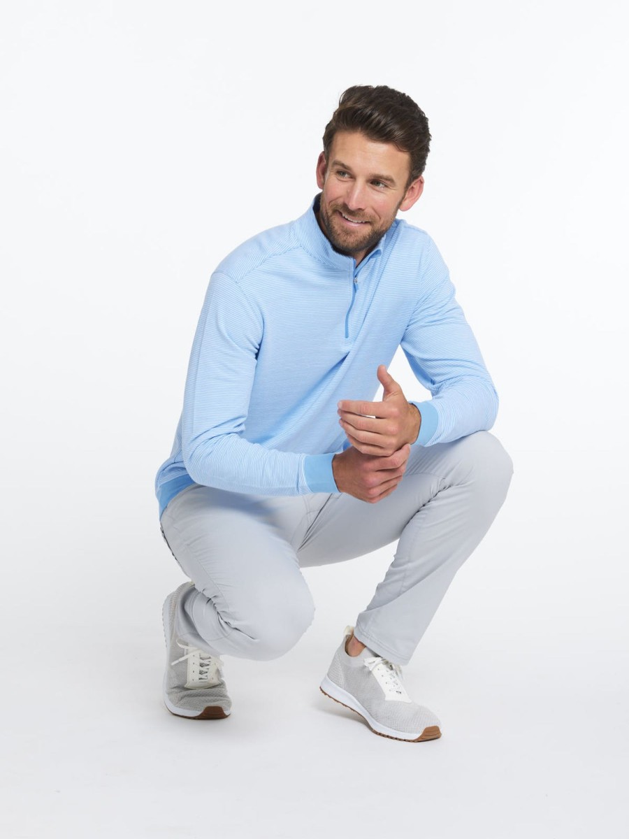 Men'S tasc Performance Sale | Cloud French Terry Print Quarter Zip Coastline Blue/White