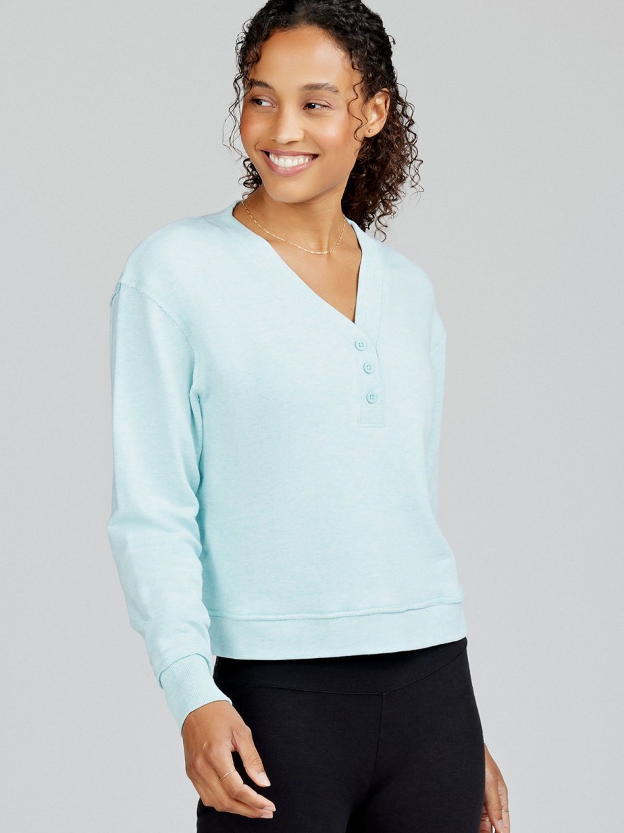 Women'S tasc Performance Lounge | Varsity Henley Sweatshirt Serene Heather