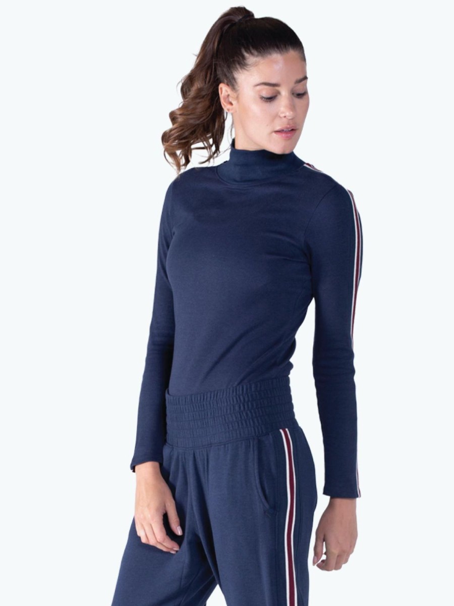 Women'S tasc Performance Sale | Apres Turtleneck Sweater Stripe Classic Navy/Garnet