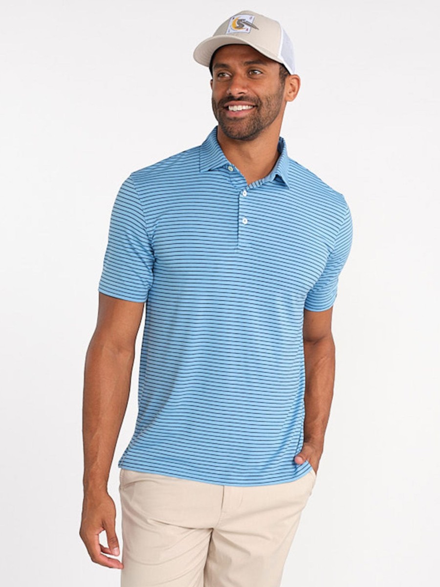 Men'S tasc Performance Sale | Microair Polo Brookline Stripe - Men'S Golf Polos - Tasc Performance Coastline Blue/Classic Navy