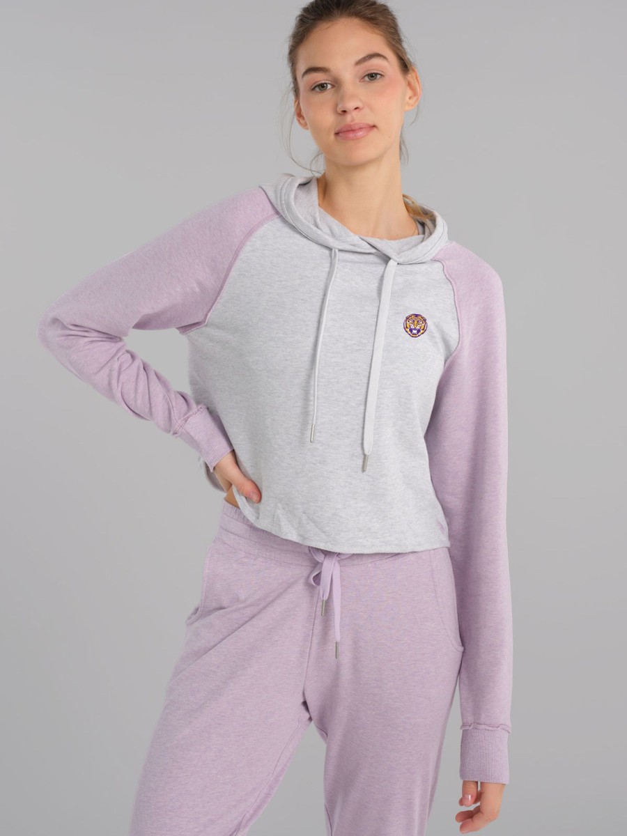 Women'S tasc Performance Sweatshirt + Hoodies | Varsity Hoodie - Lsu Light Heather Gray/Digital Purple Heather