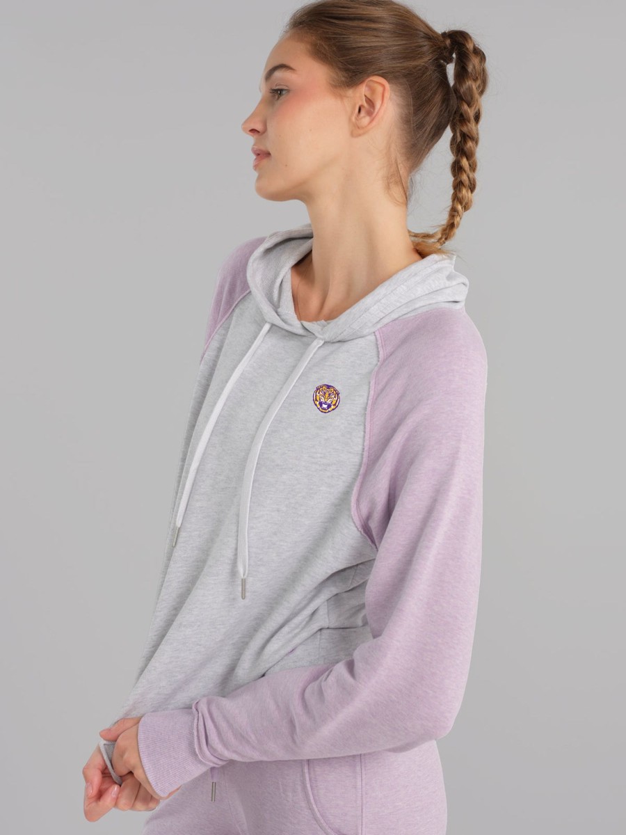 Women'S tasc Performance Sweatshirt + Hoodies | Varsity Hoodie - Lsu Light Heather Gray/Digital Purple Heather