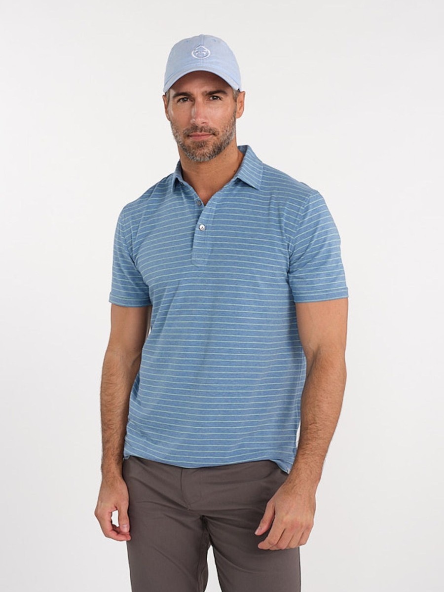 Men'S tasc Performance Sale | Everywear Polo - Tidal Stripe Chambray Heather/Wellness Green Heather