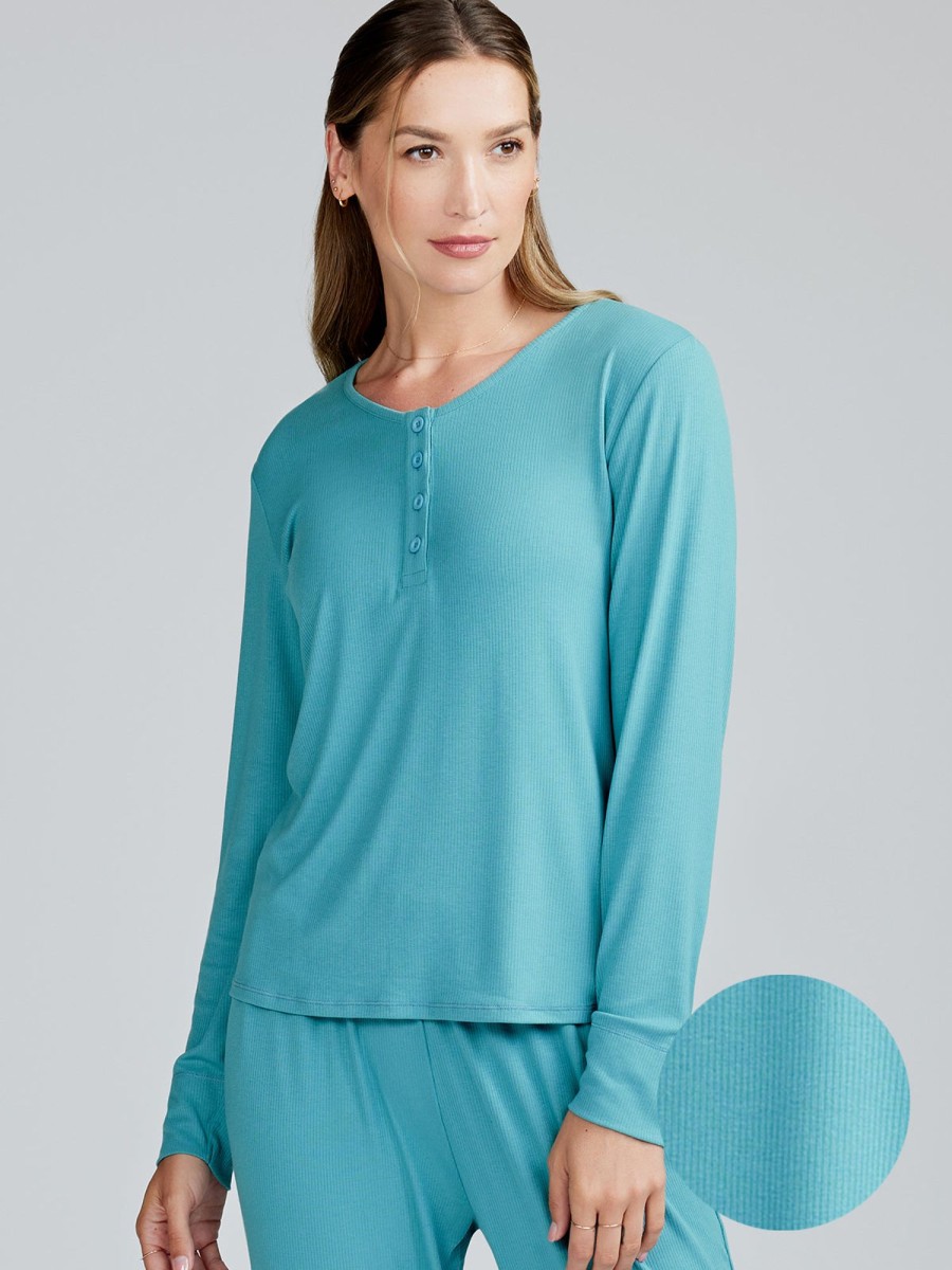 Women'S tasc Performance Sleep | Microluxe Rib Long Sleeve Henley Lagoon