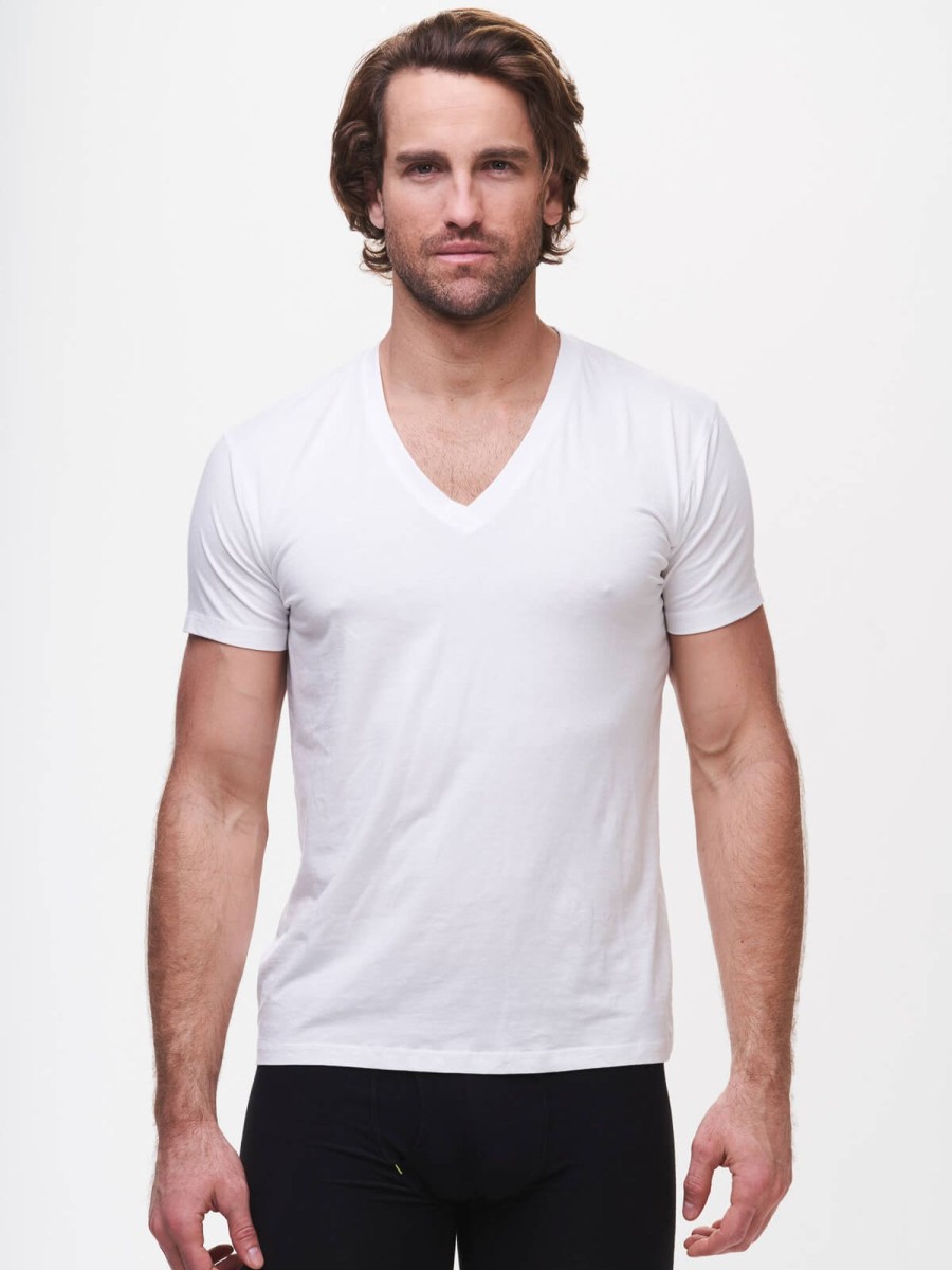 Men'S tasc Performance Lounge | Bambare Bamboo Comfort Deep V-Neck Undershirt - Tasc Performance White