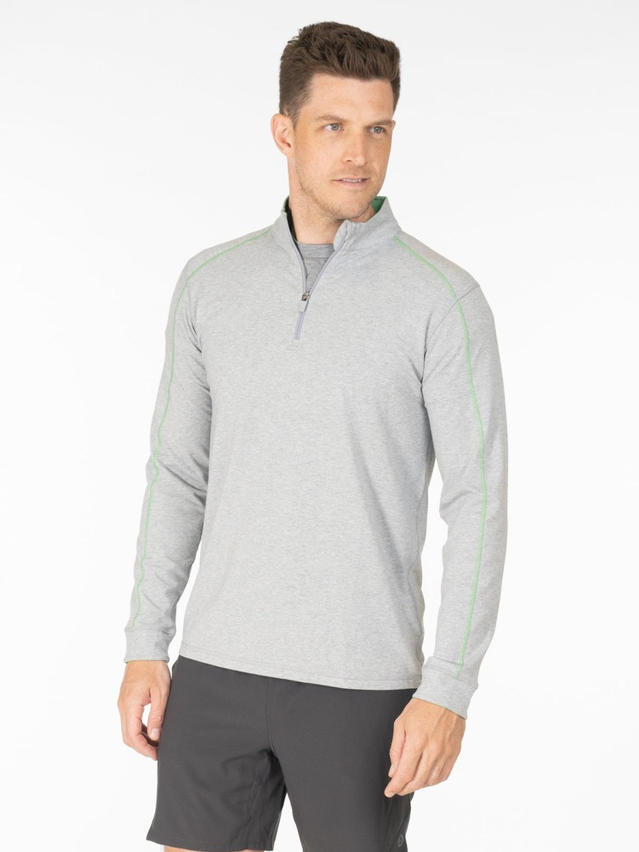 Men'S tasc Performance Sale | Carrollton 1/4 Zip - Men'S Outerwear - Tasc Performance Perfect Gray Heather/Wellness Green Heather