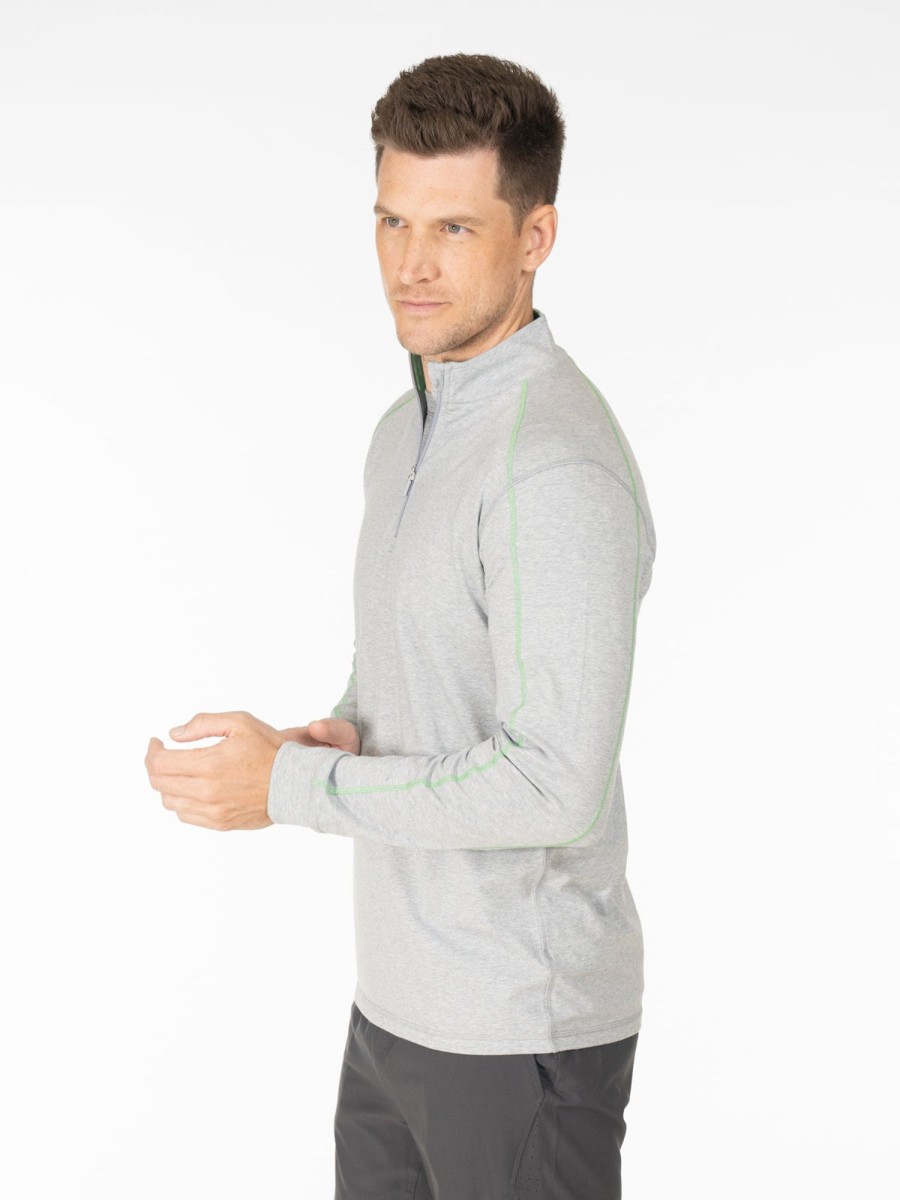 Men'S tasc Performance Sale | Carrollton 1/4 Zip - Men'S Outerwear - Tasc Performance Perfect Gray Heather/Wellness Green Heather