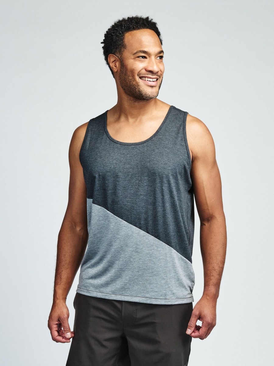 Men'S tasc Performance Sale | Recess Running Tank Blocked Black Heather/Heather Gray