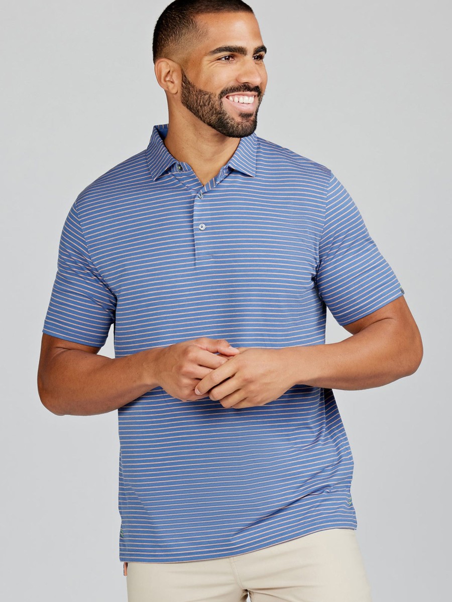 Men'S tasc Performance Golf | Cloud Polo Brookline Stripe | Men'S Golf Polos | Tasc Performance Dusk/Apricot Crush Heather