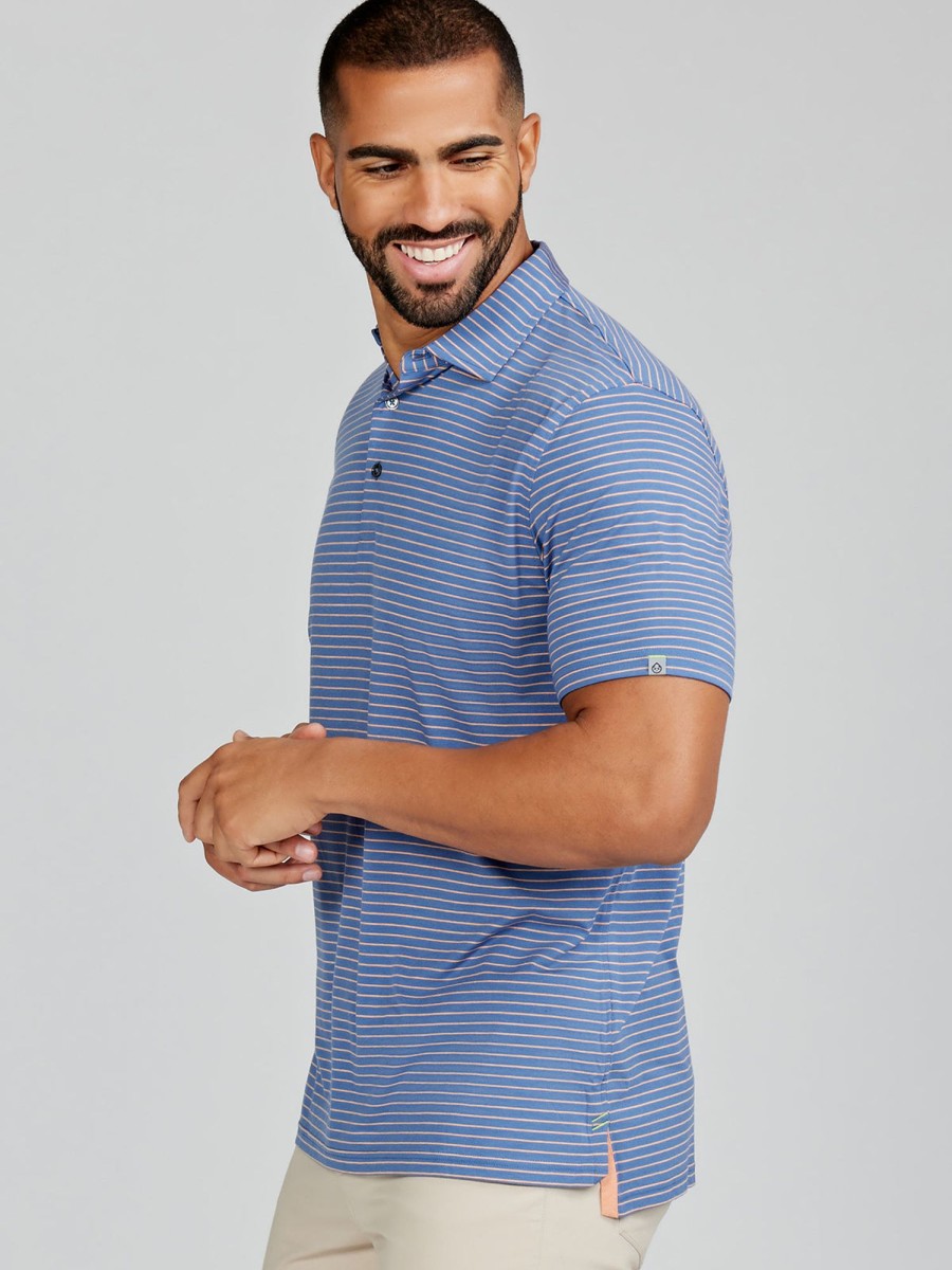 Men'S tasc Performance Golf | Cloud Polo Brookline Stripe | Men'S Golf Polos | Tasc Performance Dusk/Apricot Crush Heather