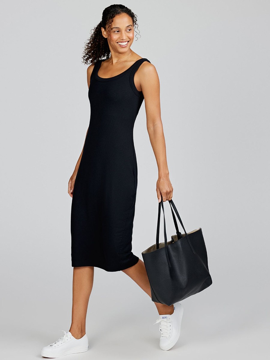 Women'S tasc Performance New Arrivals | Microluxe Rib Midi Dress Black